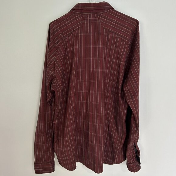 ⭕ Mountain Hardwear Mens XL Long Sleeve Red Striped Snap Western Shirt Pocket - Picture 5 of 6